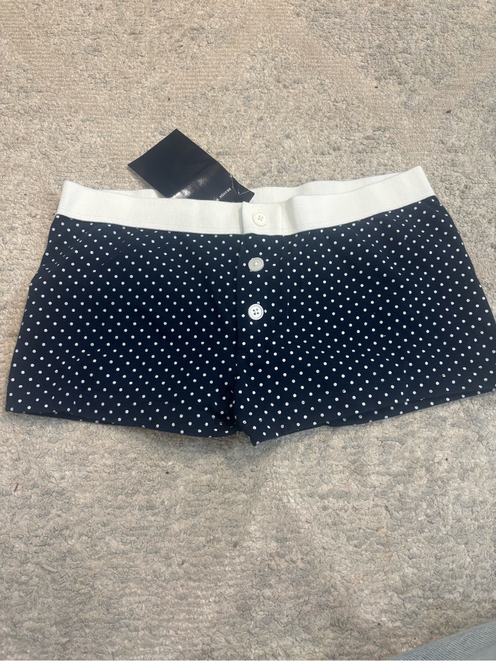 Brandy Melville Navy Polka Dot Shorts with White Waistband